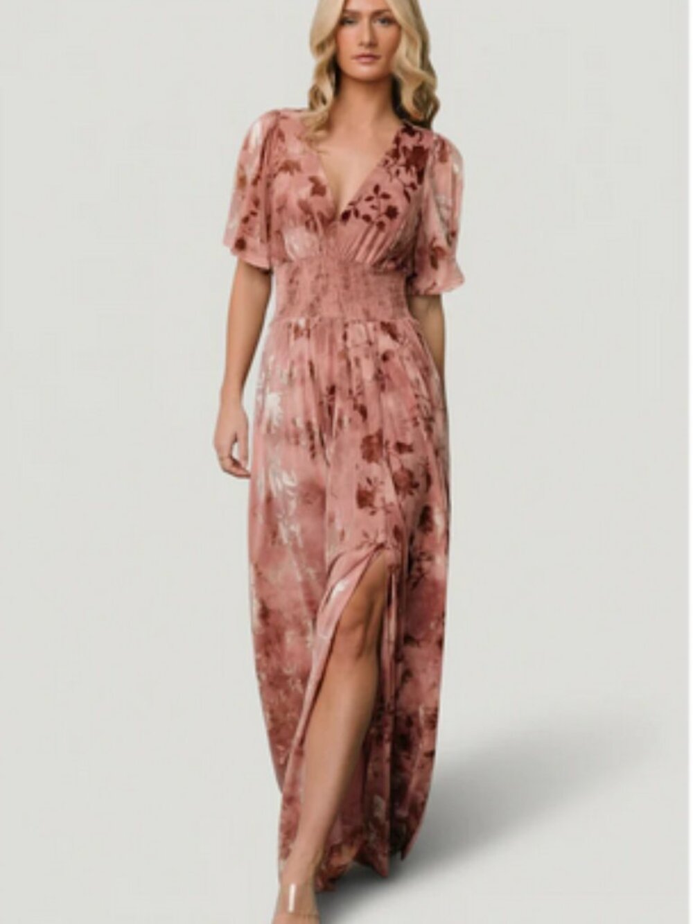 Baltic Born Veronica Velvet Maxi Dress Blush Floral Medium New